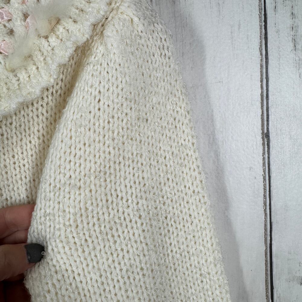 VTG Currants Cream Decorative Ribbon Collar Chunky Knit Sweater Korea Size Small - Picture 9 of 15